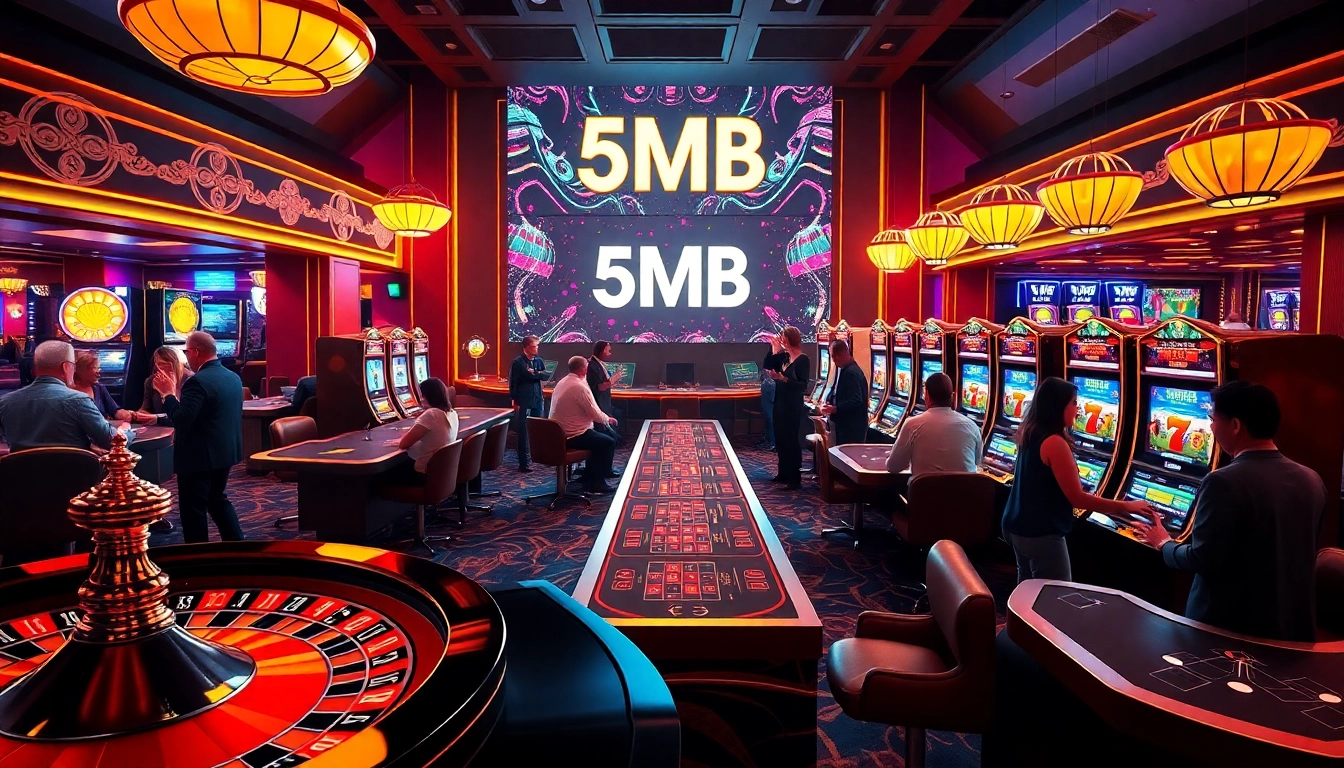 Gamblers enjoying gameplay at a vibrant casino, showcasing excitement around 5MB technology.