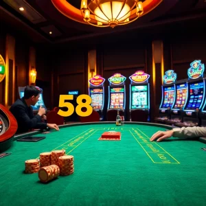 Engaging poker game scene highlighting the excitement and luxury of 58win casino experience.