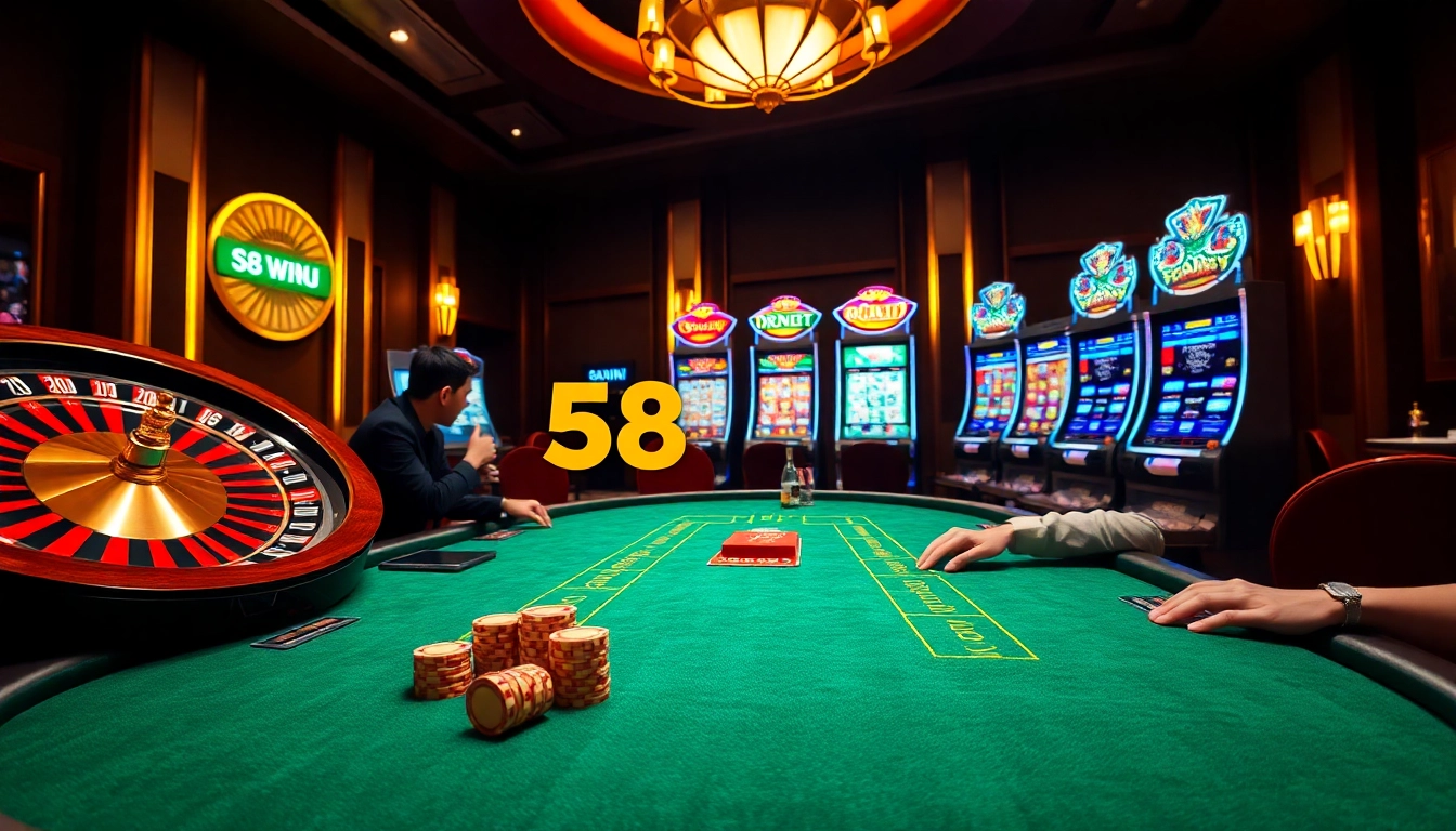 Engaging poker game scene highlighting the excitement and luxury of 58win casino experience.