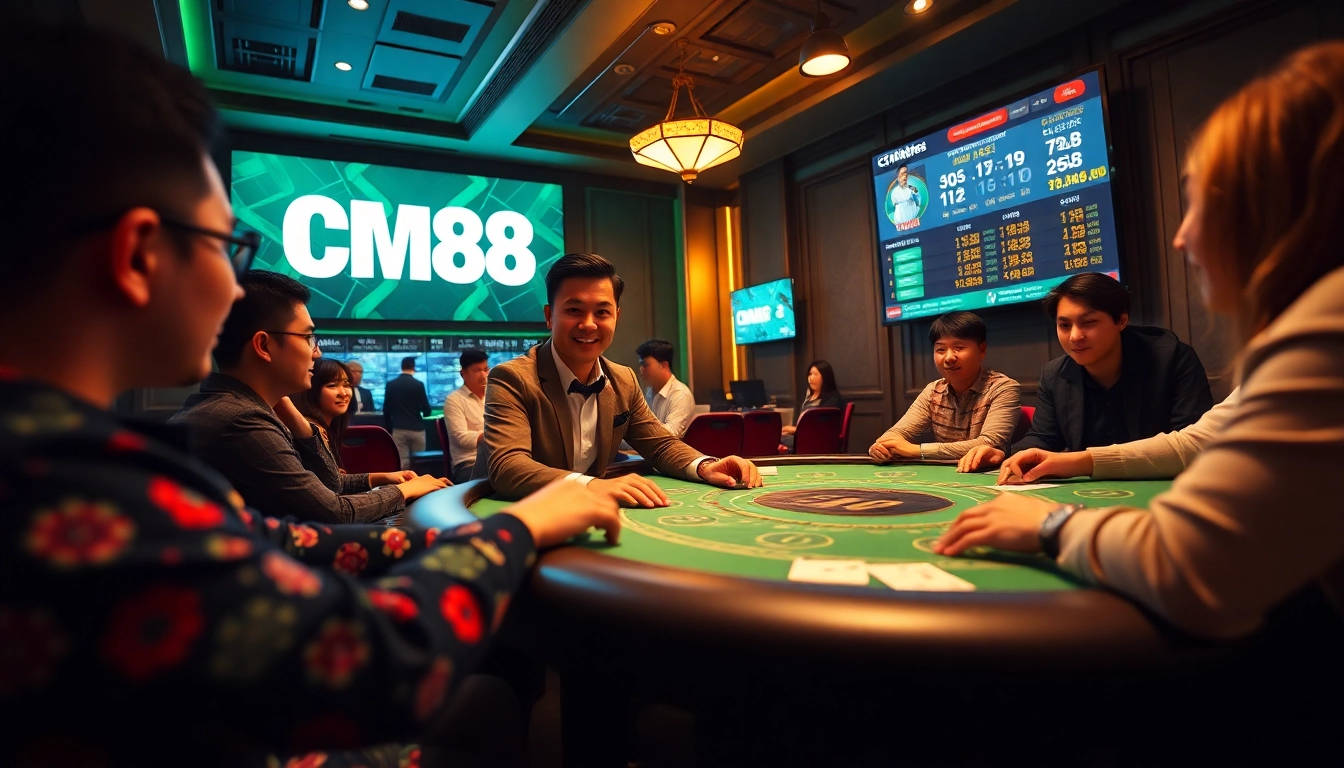 Exciting CM88 gaming scene showcasing vibrant online casino atmosphere filled with players.