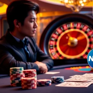 Experience the thrill of NK88 at a luxurious casino table with vibrant chips and cards.