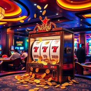 Engaging casino scene showcasing nổ hũ slot machine with vibrant colors and luxury.