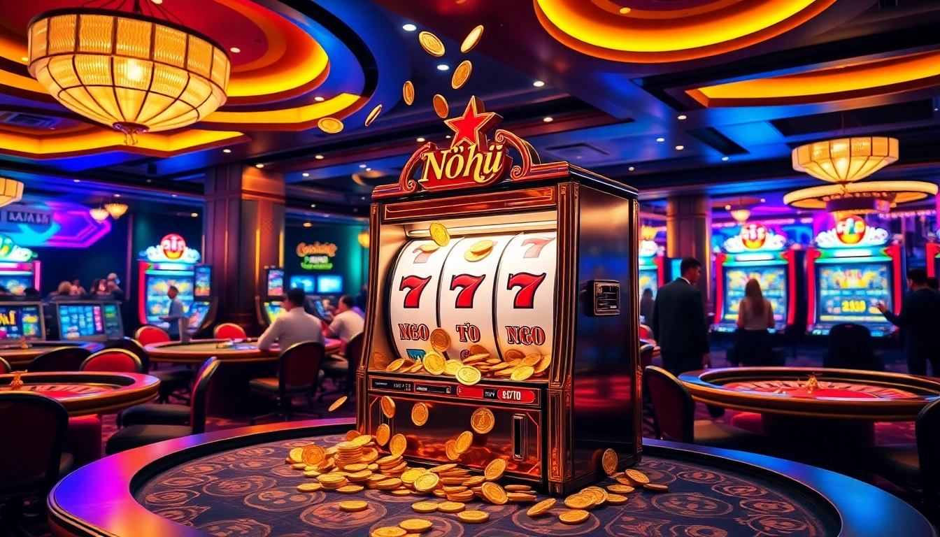 Engaging casino scene showcasing nổ hũ slot machine with vibrant colors and luxury.