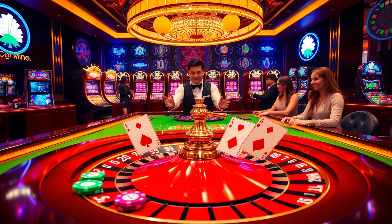 Engaging players at a roulette table in a vibrant casino scene for a 5MB gambling experience.