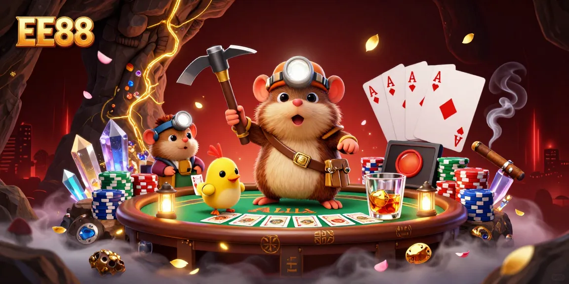 Experience the excitement of EE88 with vibrant poker scenes and characters in a dynamic casino environment.