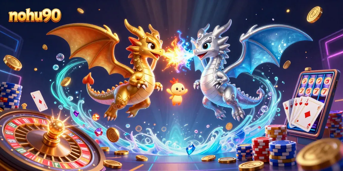 Nohu90 offers exhilarating gambling experiences with vibrant dragons and casino elements.
