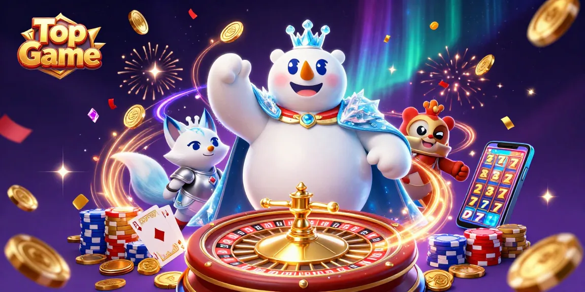 Engage with the Top Game adventure featuring polar characters amidst dazzling casino elements.